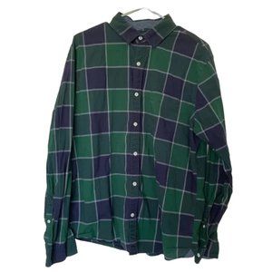 Express Slim Fit Plaid Button Down Shirt Green Blue Mens Large Slim 100% Cotton